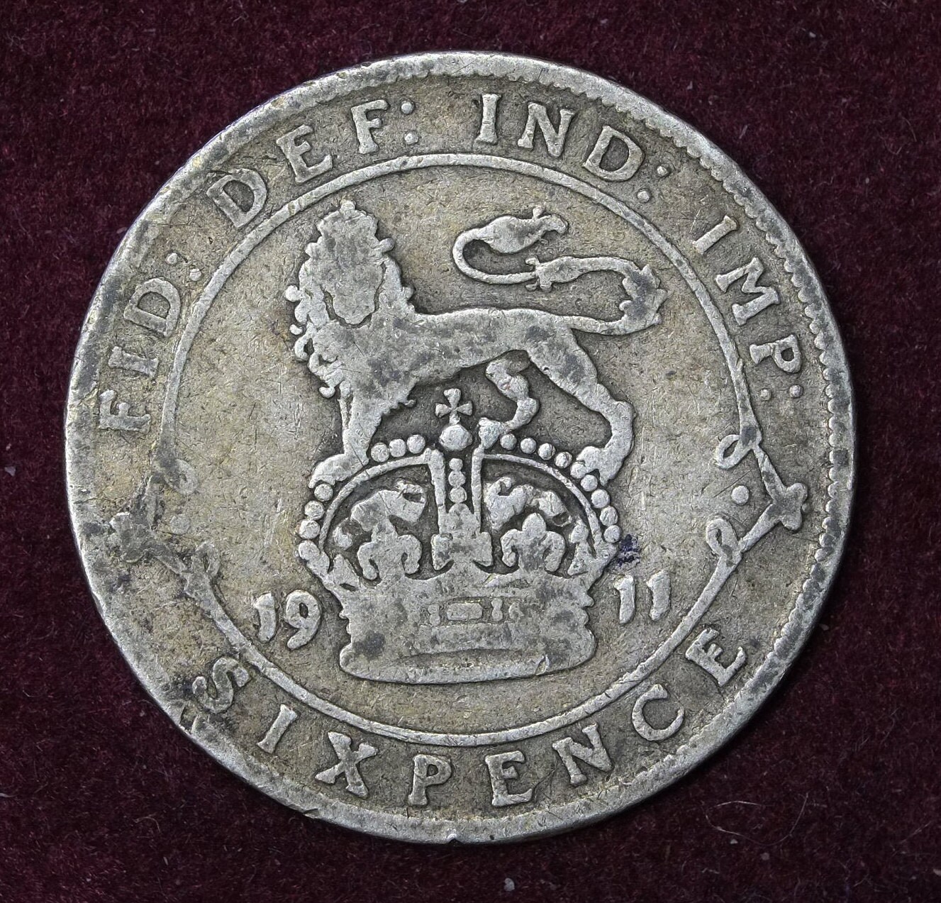 Image of 1911 British .925 Silver Sixpence Coin King & Emperor George V