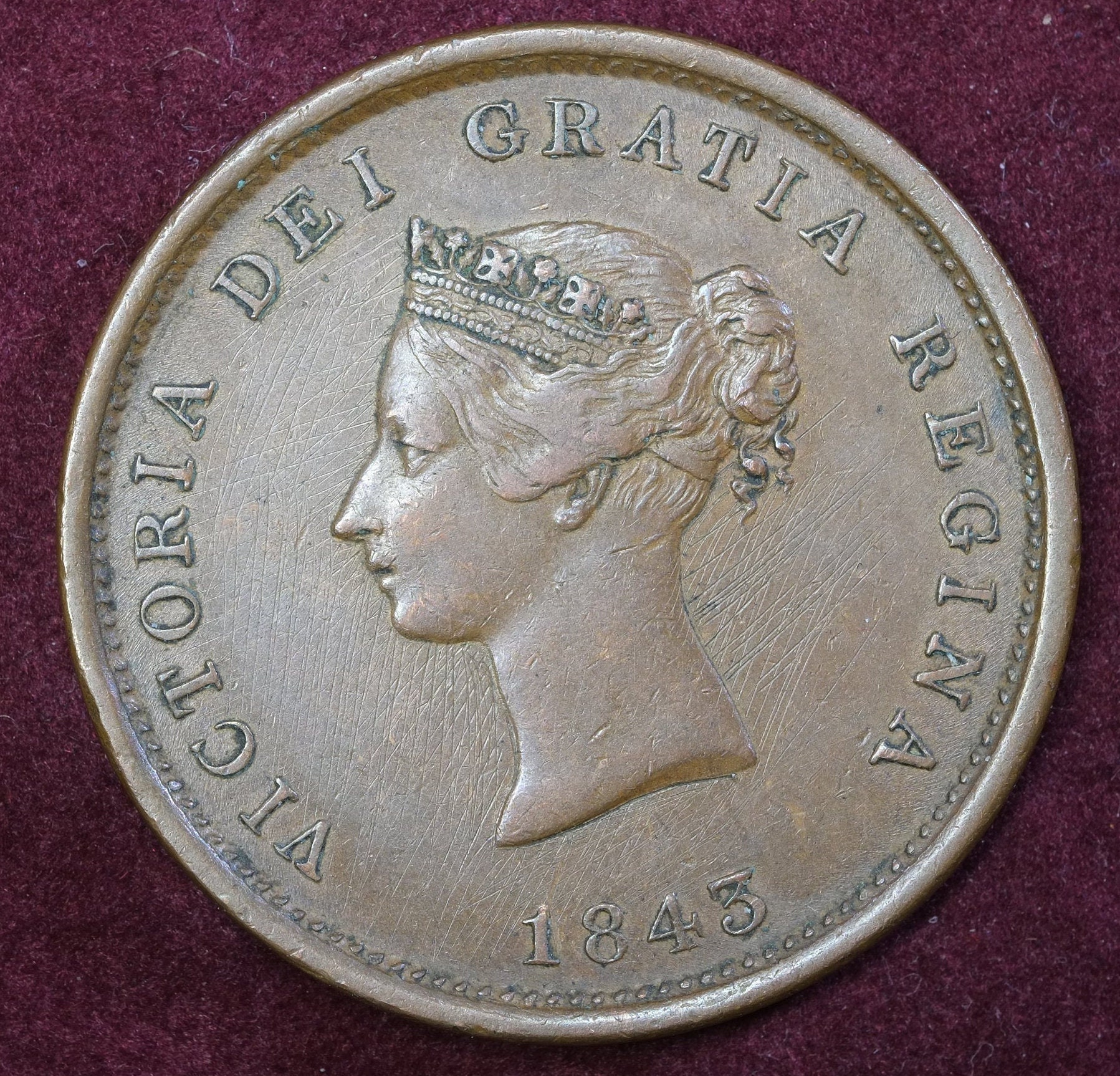 Image of 1843 Early Victorian New Brunswick One Penny Token
