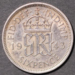 1943 KGVI Silver Sixpence