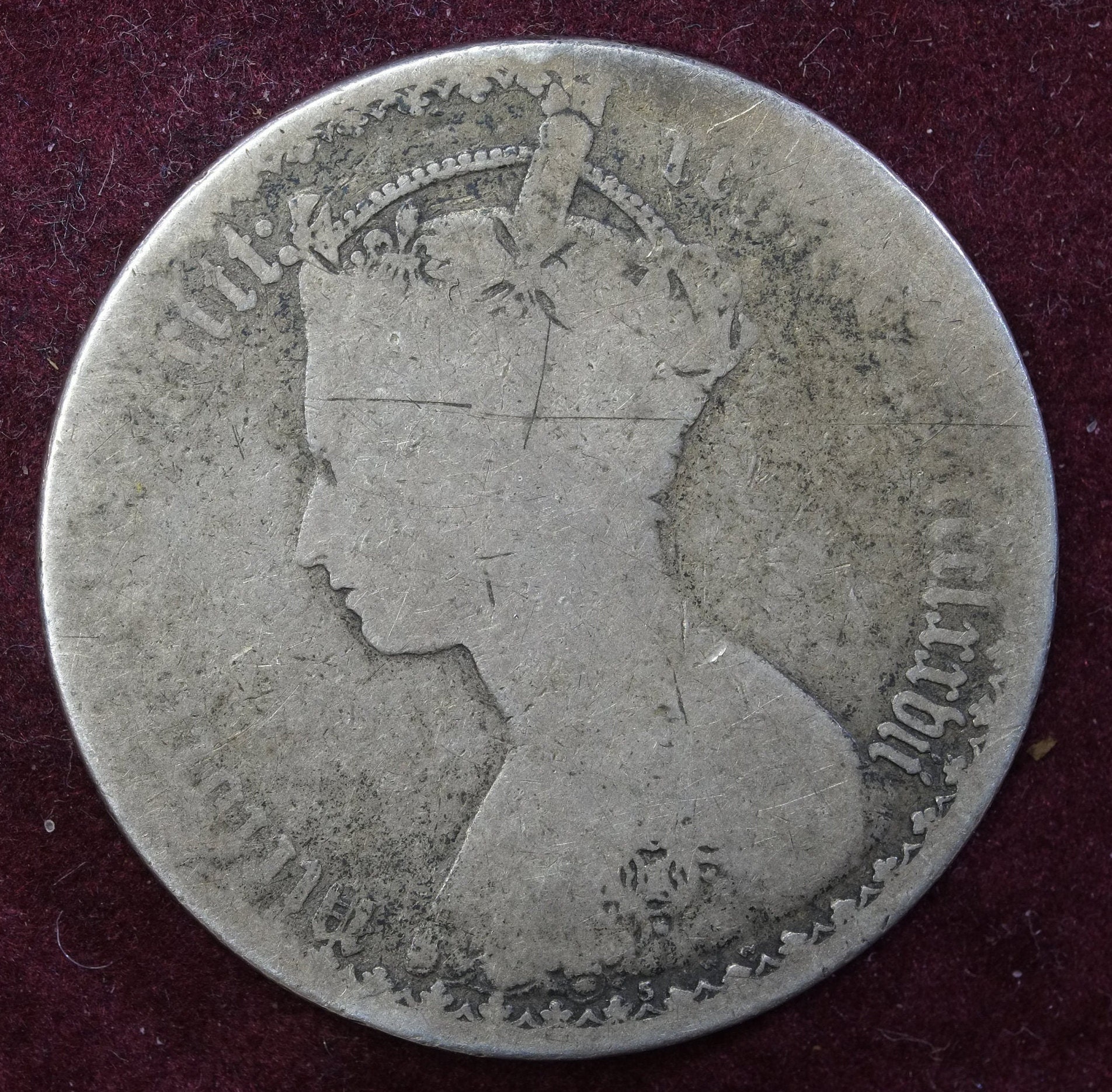 Image of 1877 Die Number 5 Mdccclxxvii Gothic Florin Silver Coin From The Reign Of Queen Victoria Great Britain & Ireland Empress India