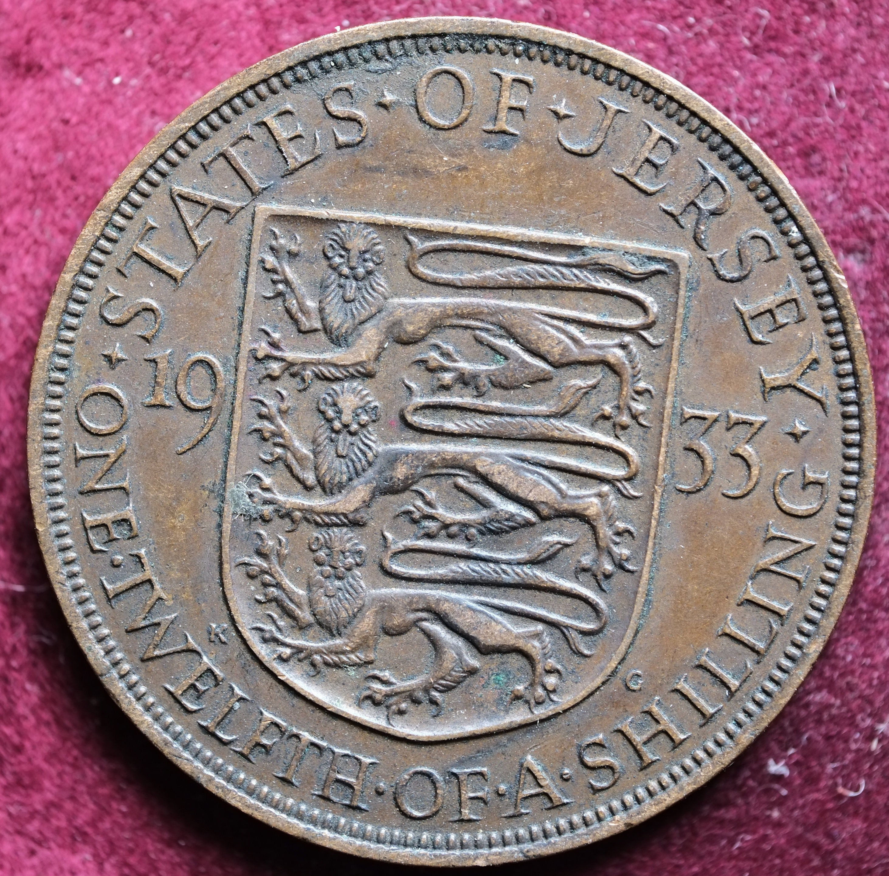 Image of 1933 States Of Jersey 1 12Th Shilling One Penny Coin