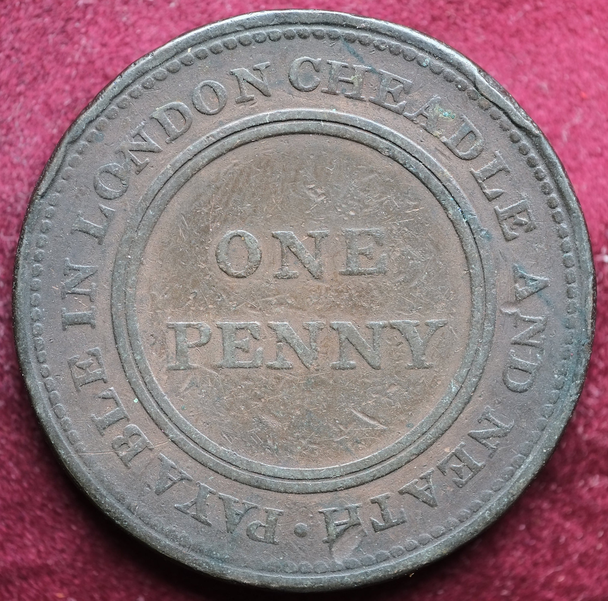 Image of 1811 One Penny Token Staffordshire Cheadle Copper & Brass Co