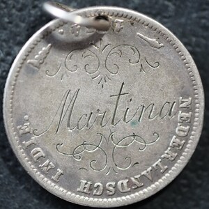 1834 Dutch East Indies William I Silver Quarter Gulden Charm Engraved MARTINA