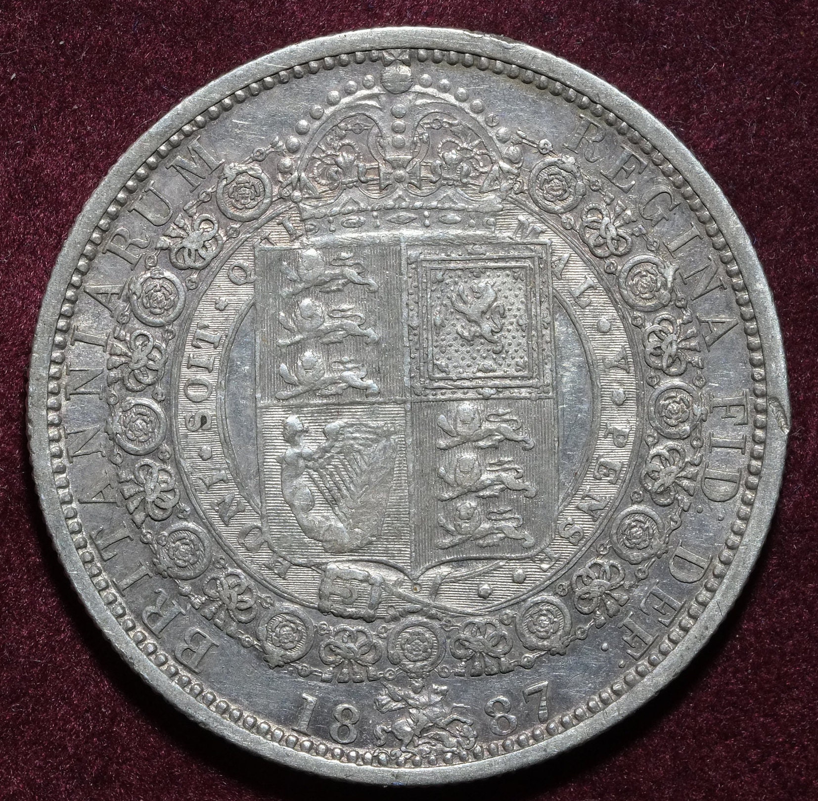 Image of 1887 Silver Jubilee Portrait Queen Victoria Half Crown Coin High Detail