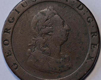 ジョージ 3 世カートホイール 2 ペンス 1797 年。大型アンティーク