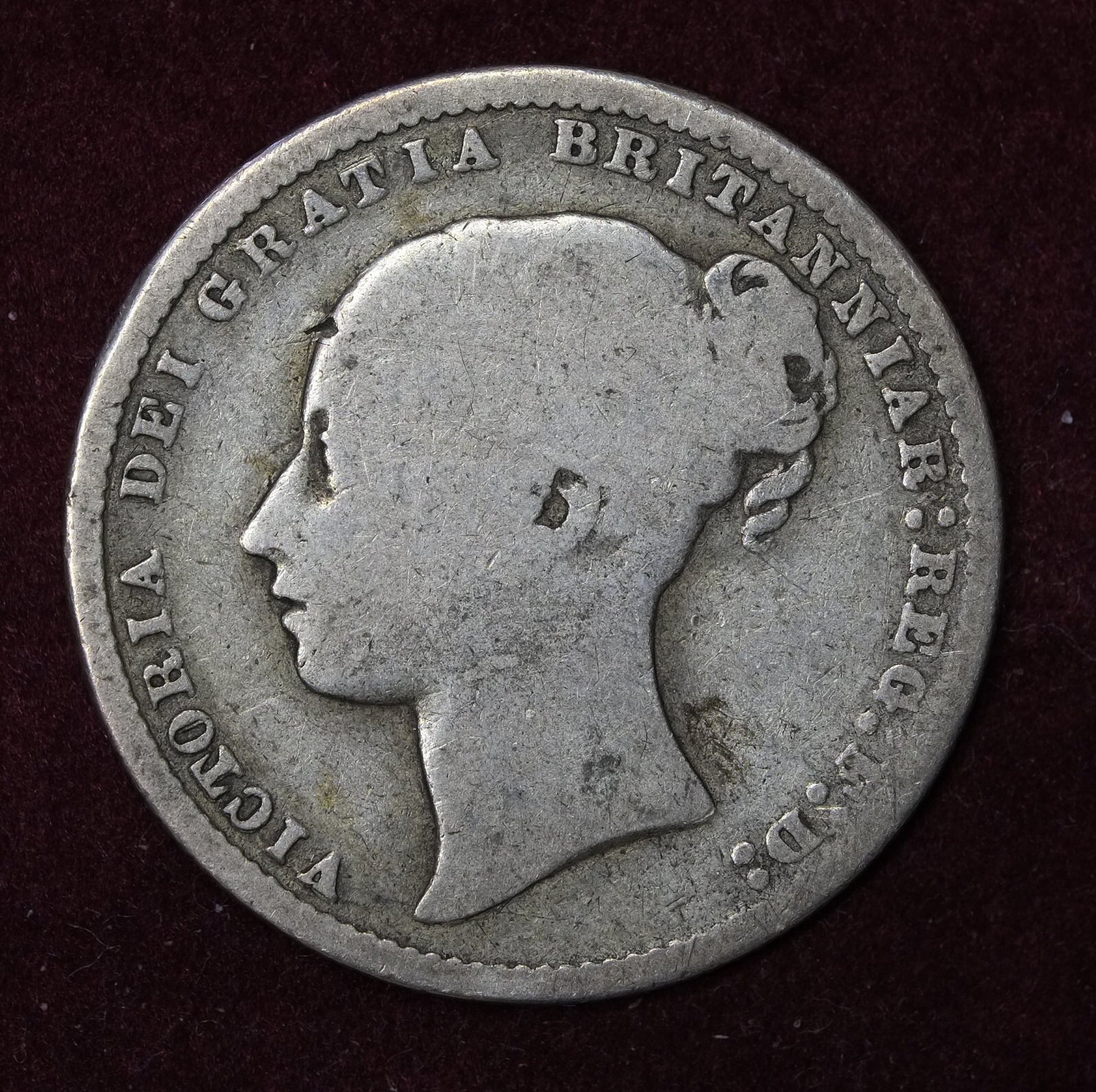 Image of 1875 Die Number 6 Silver Shilling Queen Victoria Young Head Portrait