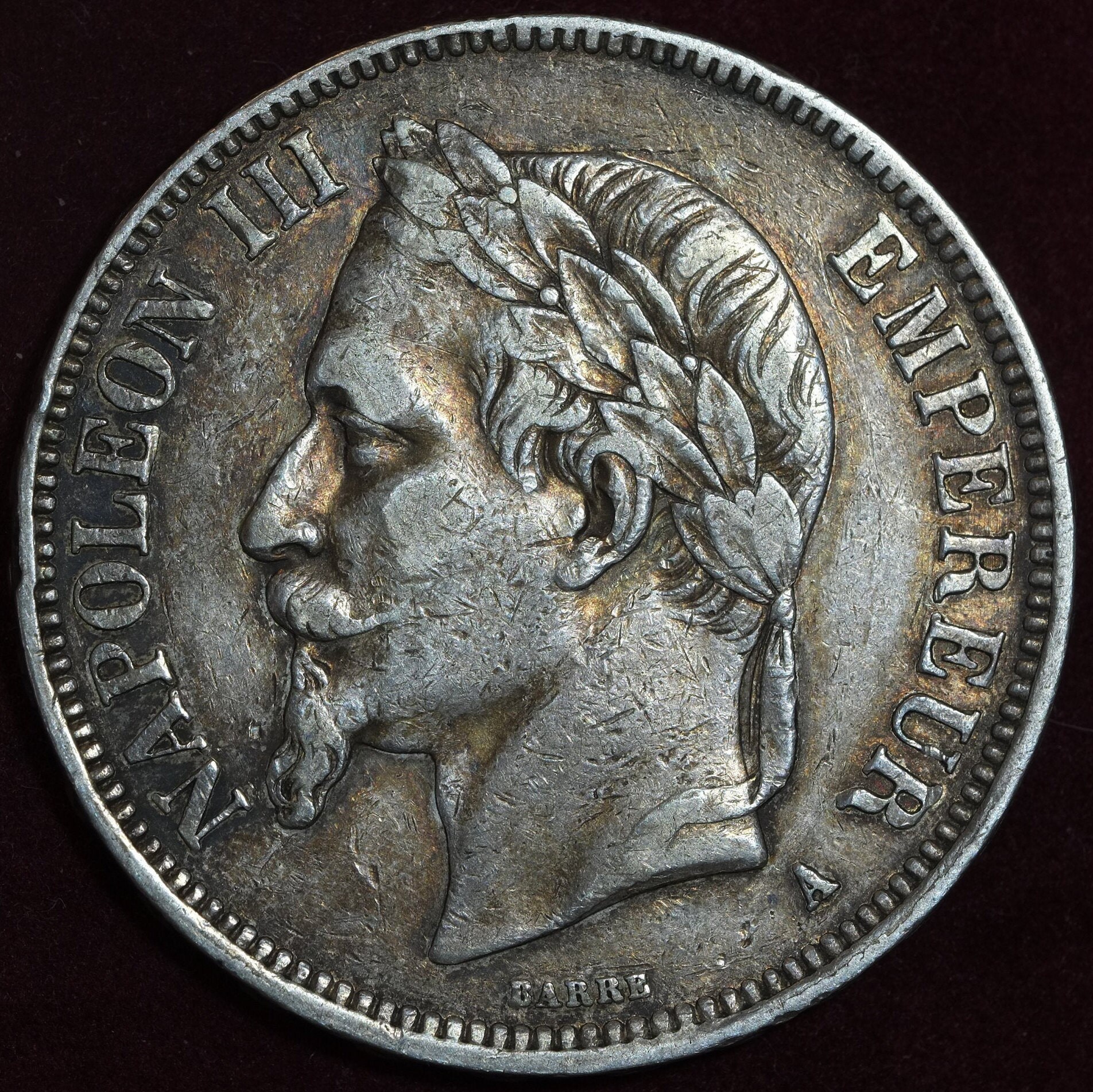 Image of 1867 A Silver 5 Francs Emperor Napoleon Iii France