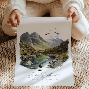 Seenplatte Druck, Lake Distrikt Nationalpark, Seenplatte Gemälde, Minimalistischer Druck, Traditioneller Druck, Reise-Dekor, Reise-Drucke