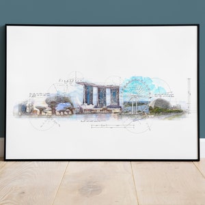 Skyline-afdruk Singapore