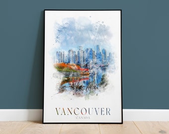 特大サイズ！カナダVancouverバンクーバー風景画♡アート美術品 バンクーバー カナダ ウォールアート 都市景観 水彩画 デジタル印刷