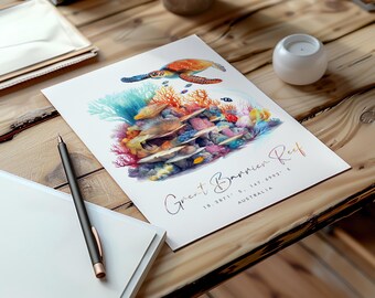 Great Barrier Reef Print, Australia Prints, Great Barrier Reef Poster, Minimalist Print, Traditional Print, Travel Décor, Travel Prints