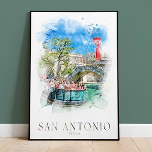 San Antonio Texas Print, Travel Poster