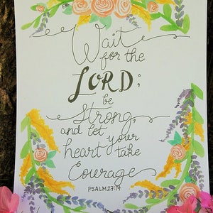 Wait for the Lord Psalm 27:14 Bible verse watercolor print