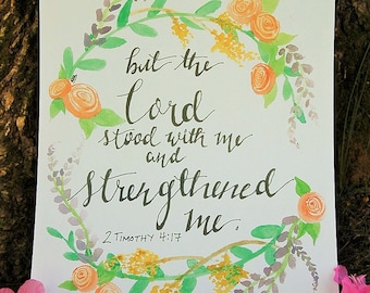 2 Timothy 4:17 Bible verse watercolor print