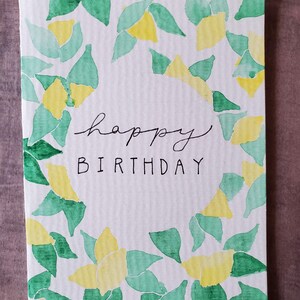 Lemon and Greenery Watercolor Happy Birthday Card