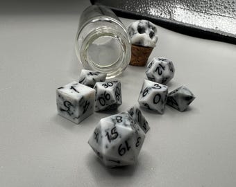 Mini dice - Marbled academia dice - 8 piece set - with glass vial included