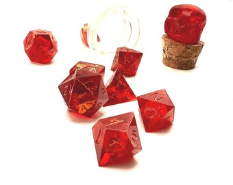 Mini dados - Lágrimas de Fênix - Conjunto de 8 peças com frasco de vidro