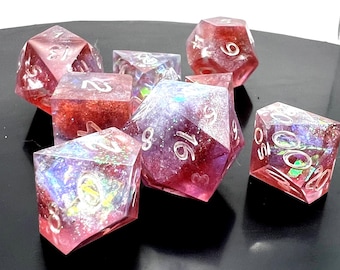 Strawberry Quartz Nebula -  9 piece handmade resin dice set