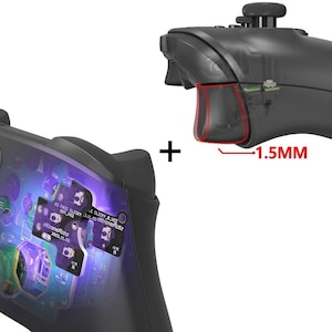 May include: A close-up of a black video game controller with a transparent casing revealing the internal circuitry. The controller has a 1.5 mm gap between the top and bottom halves of the controller.