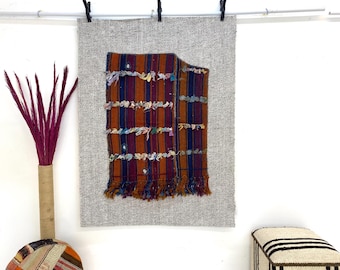 Vintage Handwoven Turkish Wool Rug, Rustic Boho Wall Hanging (3'4"x4'6")