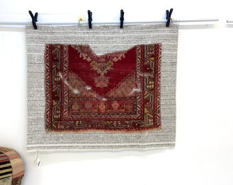Alfombra vintage hecha a mano para colgar en la pared: arte mural (1,06 m x 1,25 m)