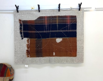 Vintage handgemaakt wandkleed: muurkunst (3'4x4'4 ft)