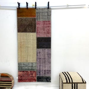 Vintage Patchwork Wool Runner Rug, 2x5 Bohemian Hallway Carpet, Turkish Kilim Home Decor