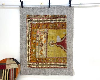 Alfombra vintage hecha a mano para colgar en la pared: tapiz de pared (1,06 m x 1,30 m)