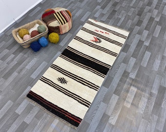 3x5 Runner Rug, 2'9x5'0 ft, Hallway Runner rug, Turkish Striped Kilim, Handwoven Runner Rug, Rug, Hemp runner rug, Vintage rug, 151x89 cm