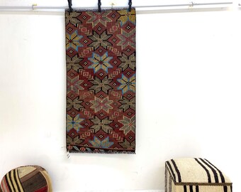 Vintage Brown Red Wool Kilim Rug, Small Turkish Entryway Mat