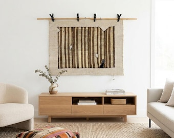 Vintage Handmade Wool Wall Hanging,  Boho Tapestry (3'3x4'5 ft)