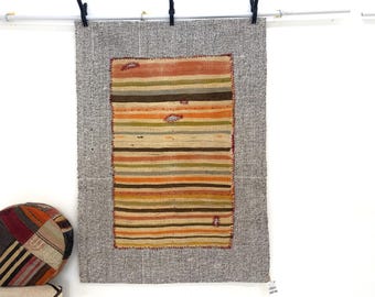 Vintage handgemaakt wandkleed: wandtapijt (3'4x4'7 ft)