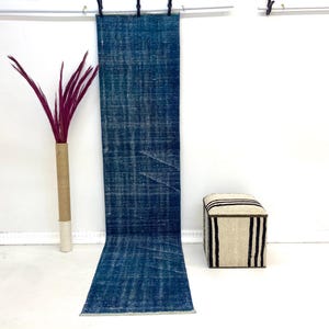 Blue Vintage Runner Rug, 2’0x9’1 ft, Kitchen Runner Rug, Decorative Rug, Turkish Rug, Handmade Rug, Hallway Rug, Faded Rug, 280x64 cm