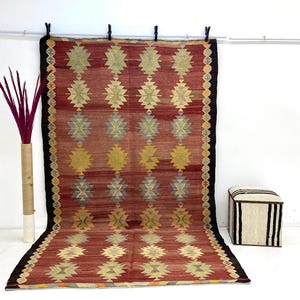 5x9 Turkish Kilim Rug: Handwoven Vintage Wool Area Rug