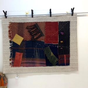 Large Patchwork Kilim Wall Hanging, Handwoven Abstract Textile Art , 3'4x4'5 ft