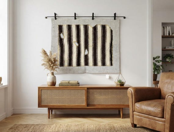 Anatolian Rug Fragment , Vintage Turkish Rug Wall Art, Boho Tapestry Decor, (3'3x4'2 ft)