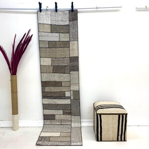 Vintage Kilim Runner Rug: Handstitched Patchwork Wool Hallway Rug (2’0x7’7 ft)