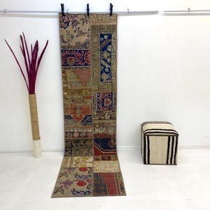ヴィンテージキリムパッチワーク玄関ラグ：手織りトルコウール（2'5x8'5フィート）