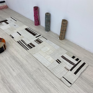 Handwoven Hemp Patchwork Runner Rug, Neutral Jute Hallway Rug, 2'1x9'7 ft