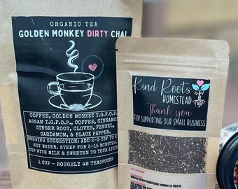 Organic Golden Monkey Dirty Chai Tea Blend | Spiced Assam, Cinnamon, Ginger, Cardamom, & Coffee