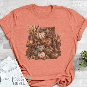 T-shirt Western Pumpkin Patch | Citrouilles à imprimé léopard, T-shirt d'automne pour Thanksgiving