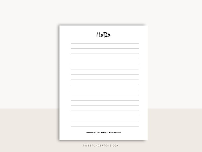 notes page printable lined note paper note page planner etsy