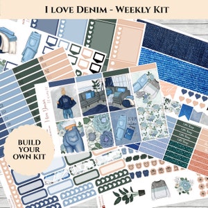 I love Denim / Erin Condren new size / Weekly Planner Kit // Planner Stickers //  Vertical Planner Kit // PRINTED Stickers
