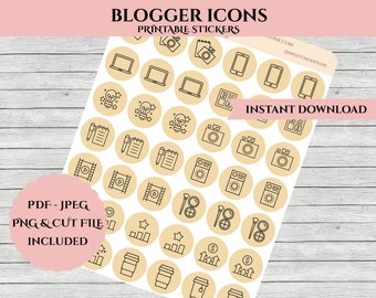 Blogger Icons // Planner Stickers // Functional Planner Stickers //  Printable Planner Stickers with Cut Files