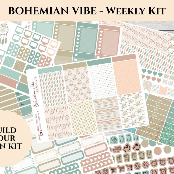 Bohemian Vibe / Erin Condren 2021  Weekly Planner Kit // Planner Stickers //  Vertical Planner Kit // PRINTED Stickers