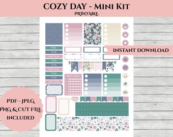 Cozy Day / Mini Kit / Planner Stickers / Vertical Planner Kit / Printable Planner Stickers with Cut Files