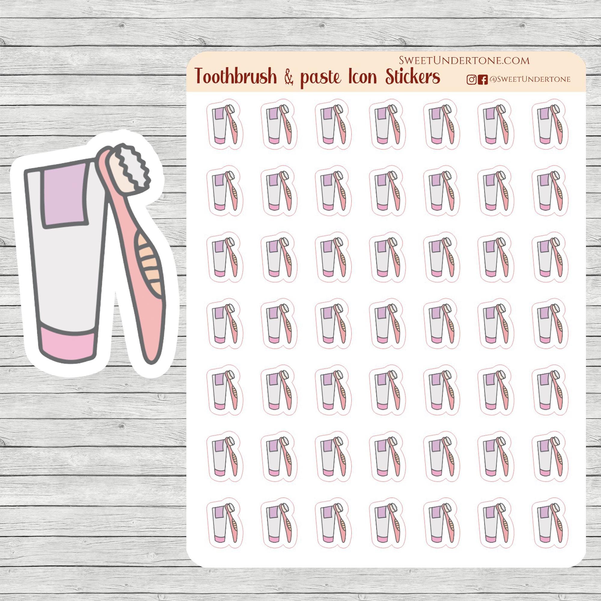 Toothbrush Printable Stickers Toothbrush & Paste Icon Stickers // Planner Stickers // Functional ...