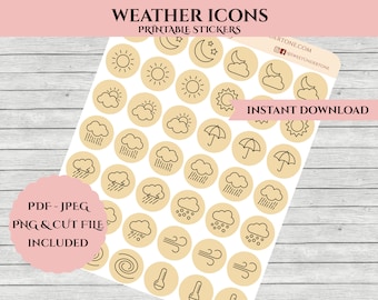 Weather Icons // Planner Stickers // Functional Planner Stickers //  Printable Planner Stickers with Cut Files