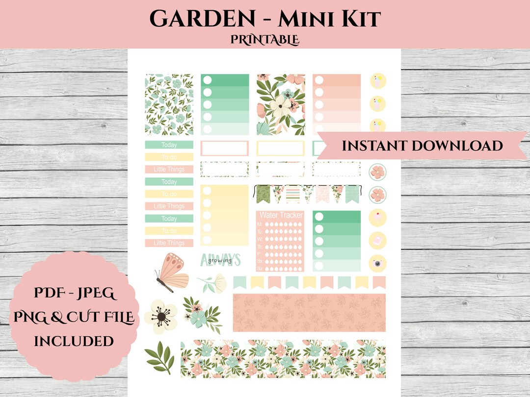 Garden / Mini Kit / Planner Stickers / Vertical Planner Kit / Printable ...