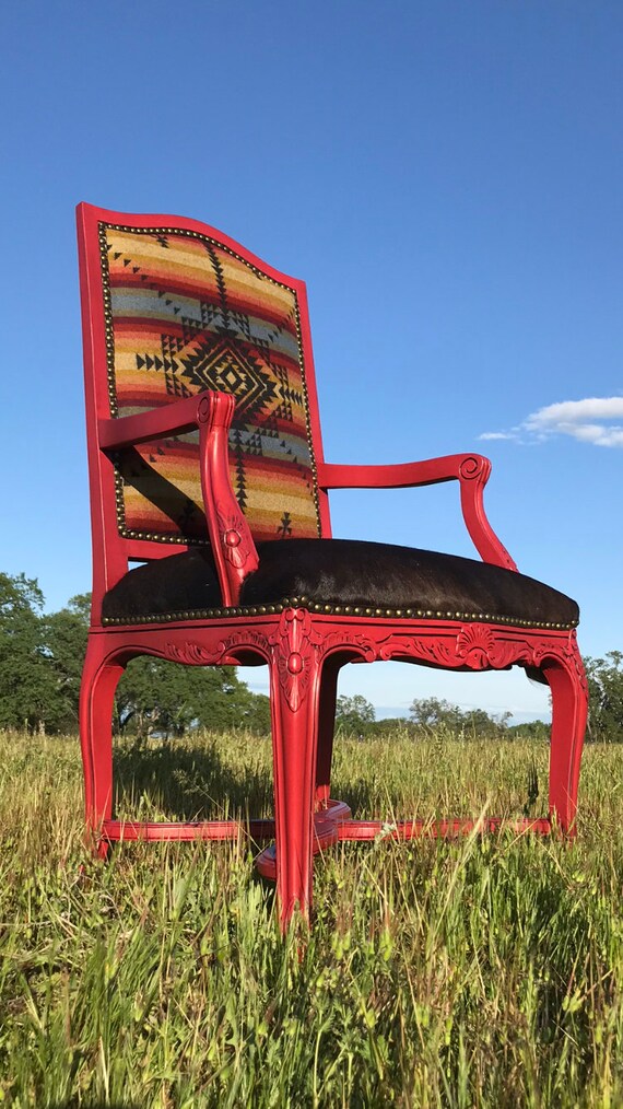 Made To Order Vintage Wool Chair Southwestern Parlor Accent Cowhide Western Cowgirl Decor Upholstered